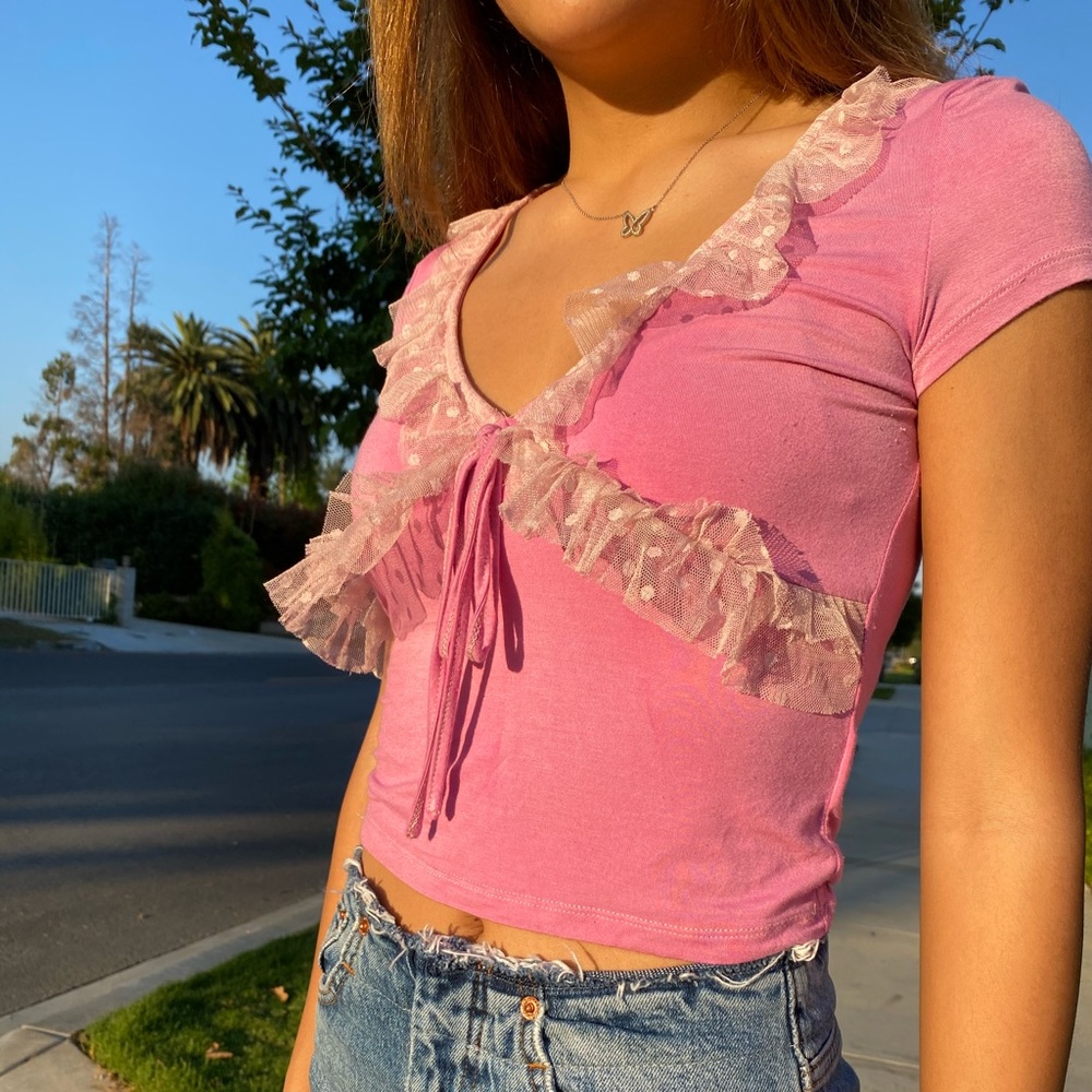 PINK RUFFLE BLOUSE